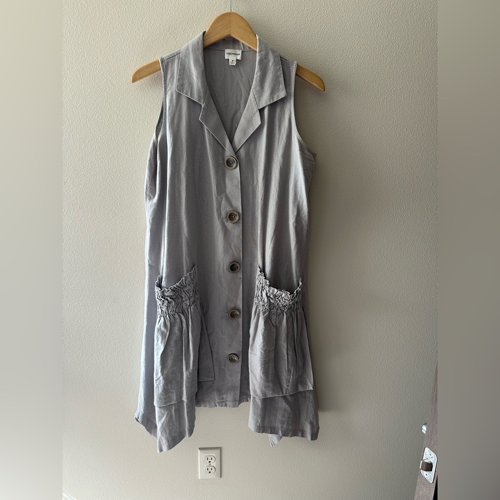 Forcynthia linen blend artsy flowy beach resort wear ocean boutique pockets sz M - Picture 5 of 6